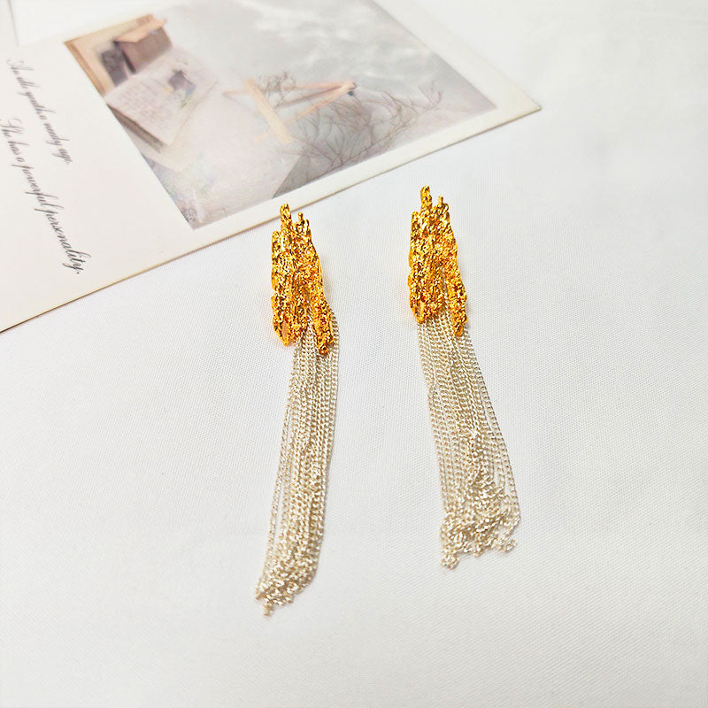 18K Gold Plated Chain Tassel Drop Earrings - Hypoallergenic Long Statement Earrings
