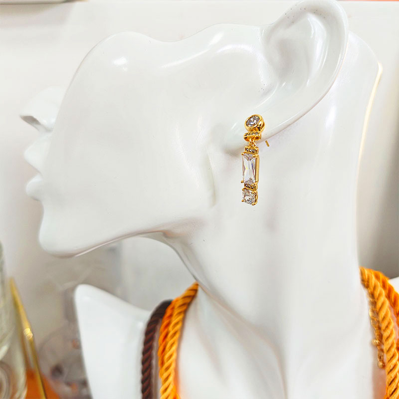 18K Gold Plated Geometric Drop Earrings - Pavé Set 5A Zirconia Statement Dangles