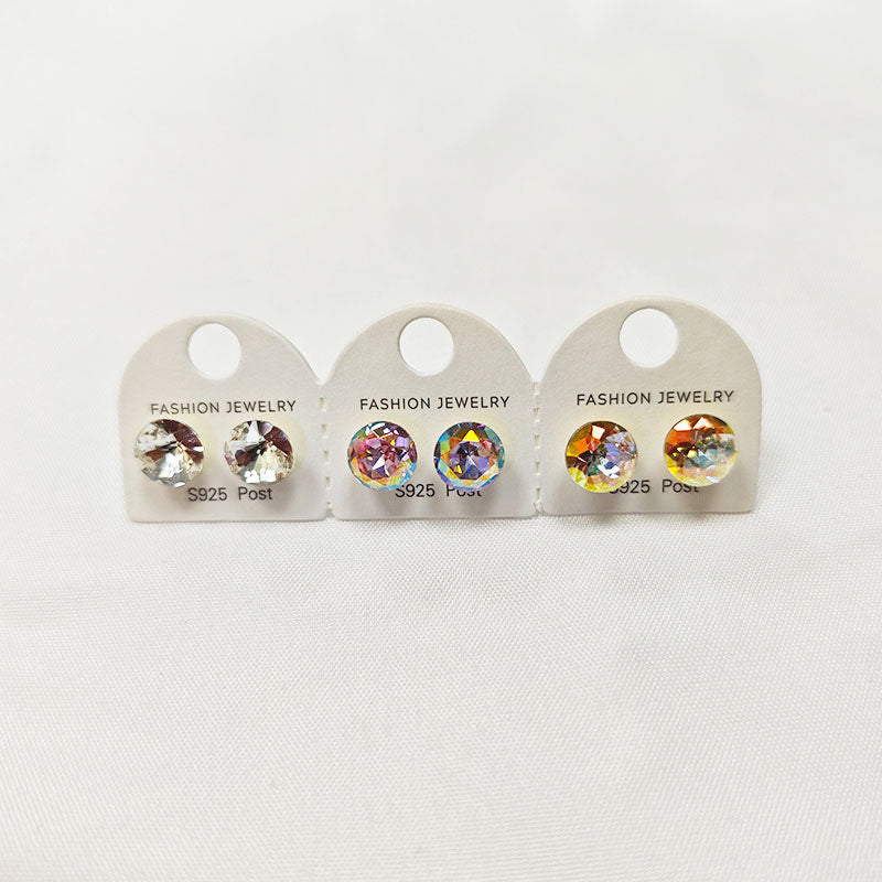 ✨ Rainbow Holographic Zirconia Stud Earrings - S925 Silver Posts That Change Colors!