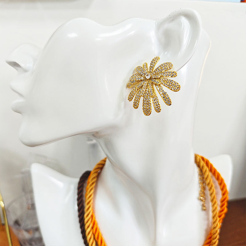 18K Gold Plated Flower Statement Earrings - Crystal Daisy Drop Earrings for Women