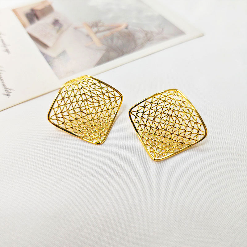 18K Gold Plated Geometric Mesh Earrings - Lightweight Statement Drop Earrings