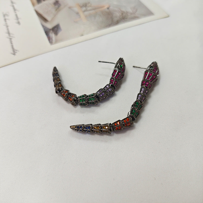 Premium Snake Drop Earrings - Multi-Color Zirconia Statement Jewelry - Hypoallergenic Long Dangle Earrings