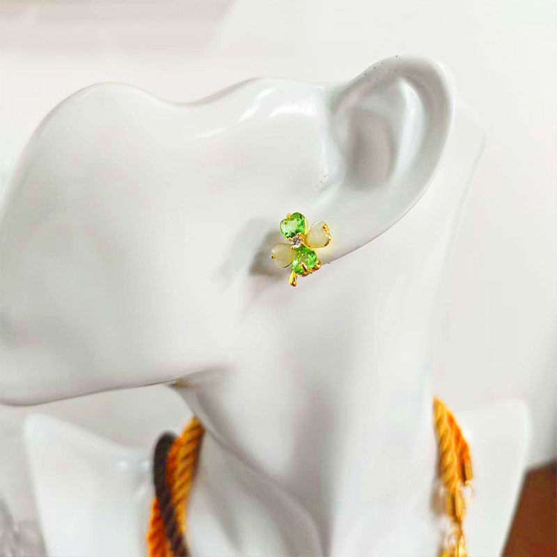 18K Gold Plated Clover Stud Earrings - Hypoallergenic 5A Zirconia Four Leaf Clover Earrings