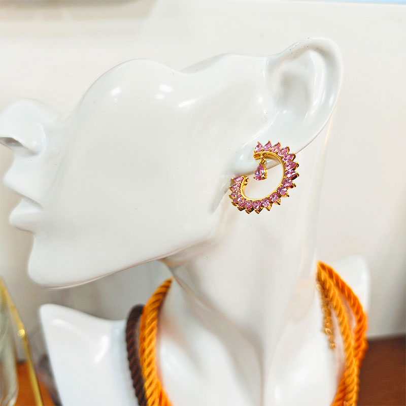 💎 18K Gold Plated Pink Zirconia Hoop Earrings - Luxury Crown-Style Statement Hoops That Scream Royalty