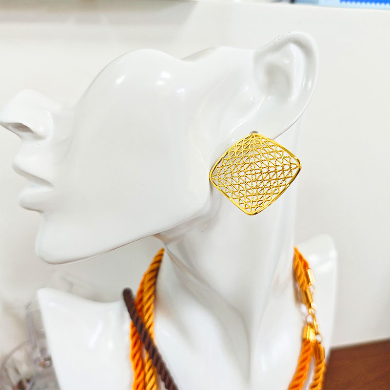 18K Gold Plated Geometric Mesh Earrings - Lightweight Statement Drop Earrings