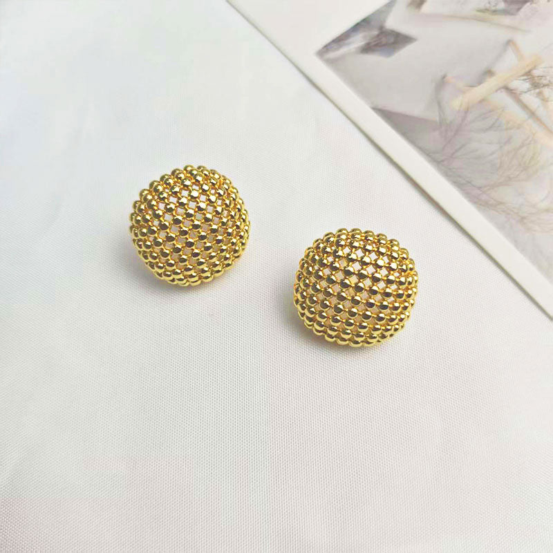 18K Gold Plated Honeycomb Textured Stud Earrings - Hypoallergenic Designer Jewelry