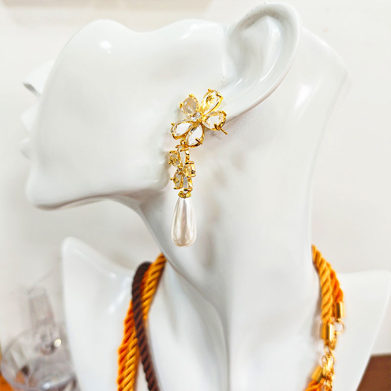 18K Gold Plated Floral Pearl Drop Earrings - Hypoallergenic 5A Zirconia Flower Dangle Earrings