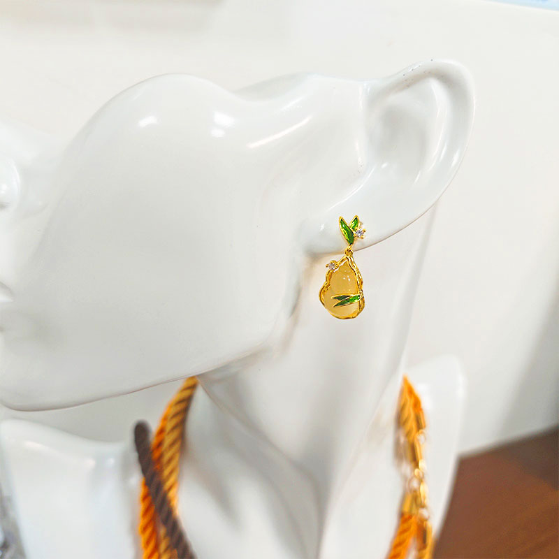 18K Gold Plated Gourd Drop Earrings - 5A Zirconia Enamel Coating Hypoallergenic