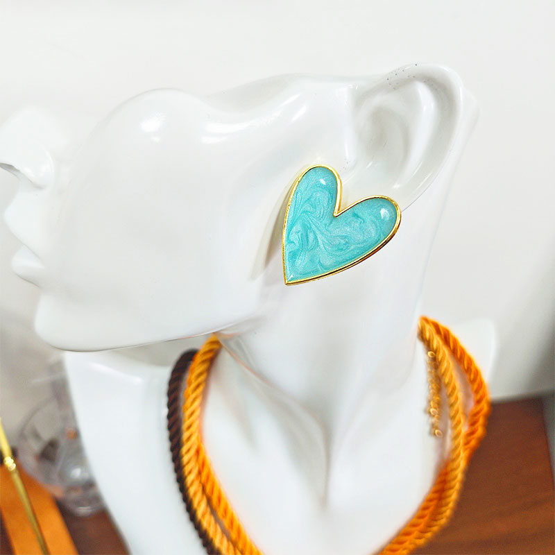 18K Gold Plated Green Marble Zirconia Heart Stud Earrings