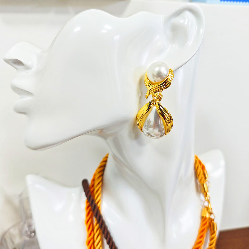 18K Gold Plated Double Pearl Drop Earrings - Hypoallergenic Elegant Statement Earrings