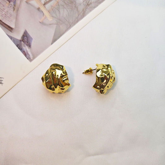 Thick 18K Gold Plated Irregular Sculptural Earrings - Hypoallergenic Abstract Art Jewelry