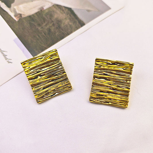 YIMILE 18K Gold Plated Textured Square Stud Earrings - Hypoallergenic Designer Jewelry