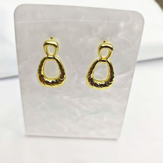 18K Gold Plated Double Loop Drop Earrings - Hypoallergenic Chain Link Design