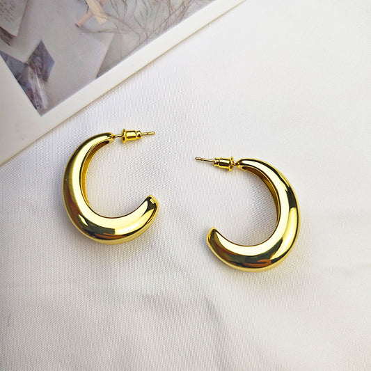 18K Gold Plated Crescent Moon Hoop Earrings - Hypoallergenic Celestial Design