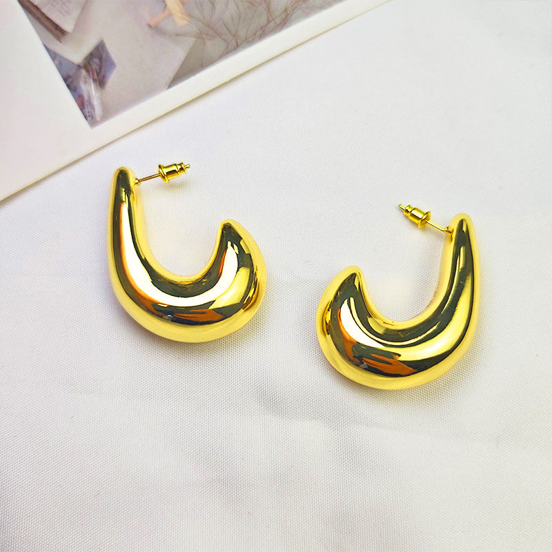 18K Gold Plated Chunky C-Hoop Earrings - Hypoallergenic Bold Design
