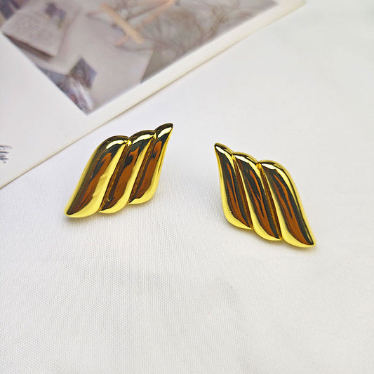 18K Gold Plated Feather Stud Earrings - Hypoallergenic Wing Design
