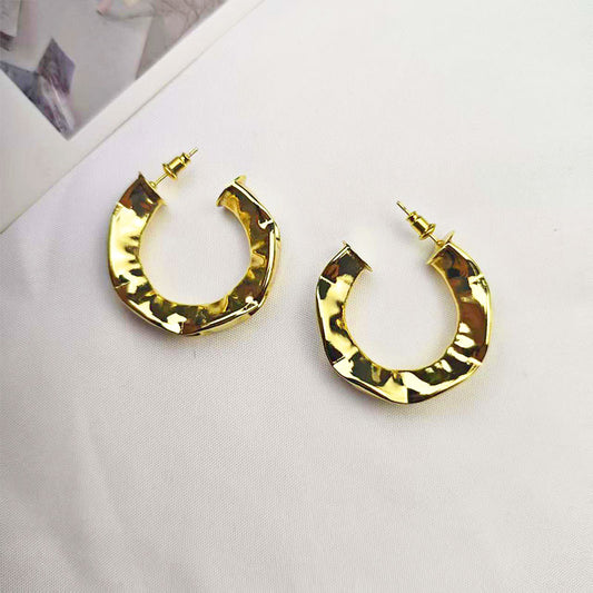 18K Gold Plated Hammered Texture Hoop Earrings - Hypoallergenic Artisan Design