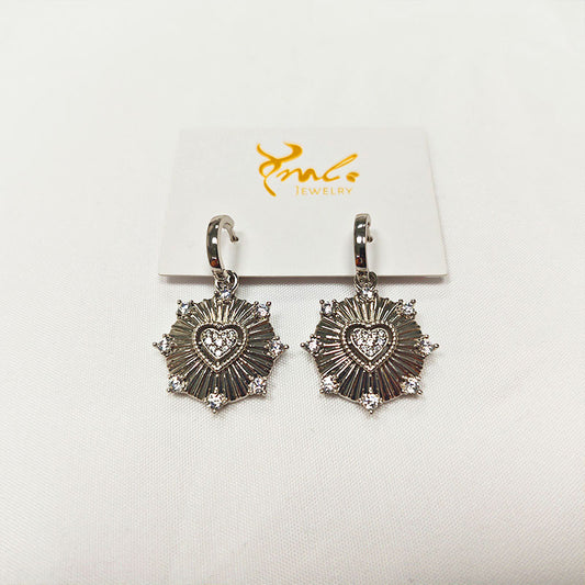 S925 Silver Plated Sunburst Heart Hoop Earrings - 5A Zirconia Radiant Design