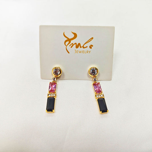 🔥 18K Gold Plated Multi-Color Zirconia Drop Earrings - The 'Instagram Famous' Pink & Black Stunners Everyone's Copying