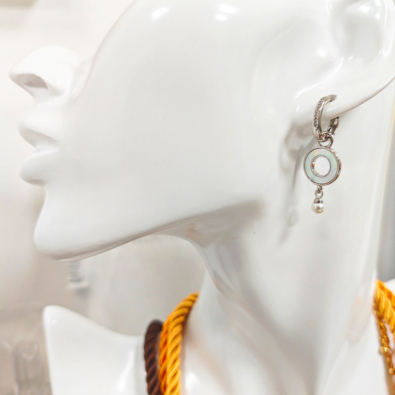 S925 Silver Plated Pearl Drop Earrings - Elegant Circle Design with Dangling Pearl Charms