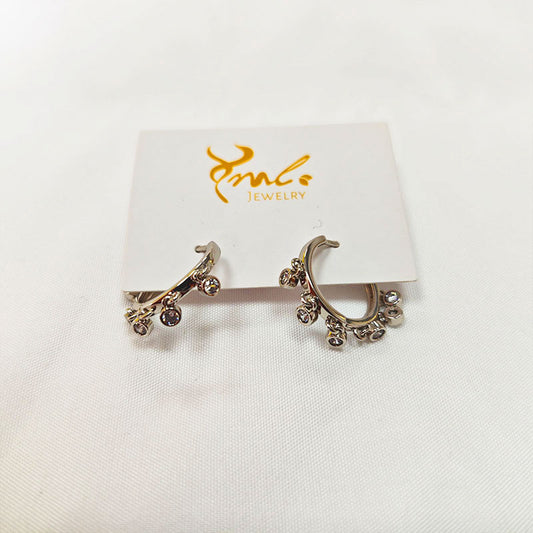 S925 Silver Plated Huggie Hoop Earrings - Multi-Crystal Fringe Design