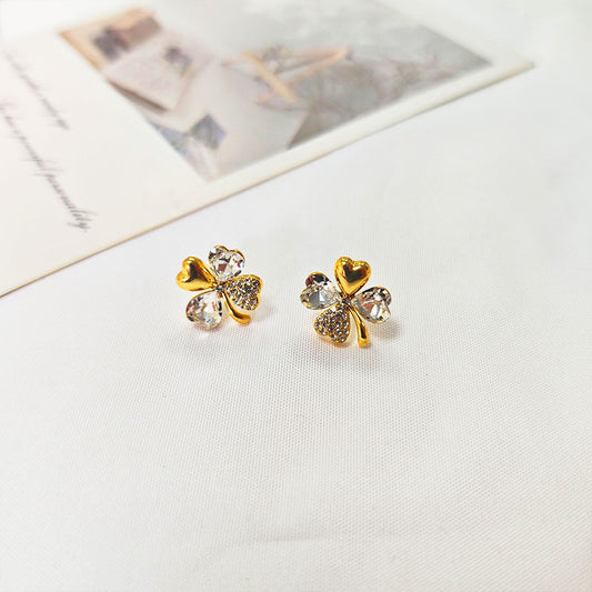 18K Gold Plated Clover Stud Earrings - 5A Grade Zirconia Hypoallergenic Lucky Charm Jewelry