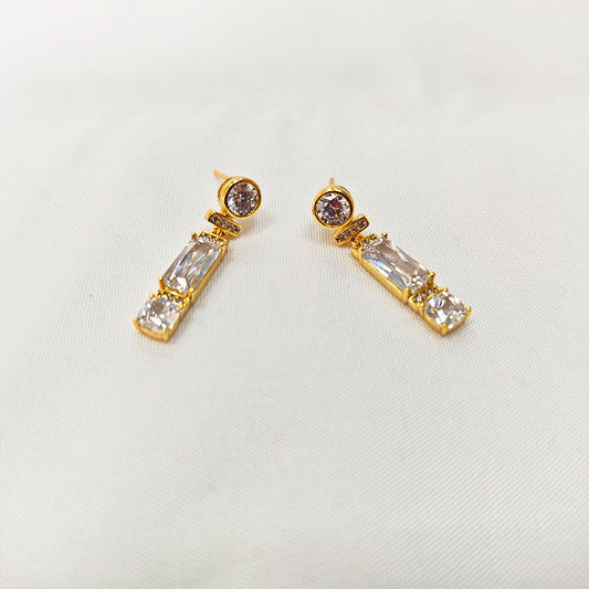 18K Gold Plated Geometric Drop Earrings - Pavé Set 5A Zirconia Statement Dangles