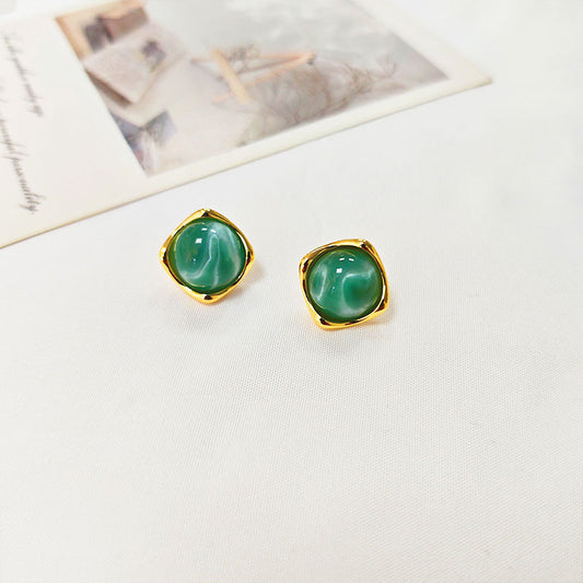 18K Gold Plated Emerald Green Zirconia Stud Earrings - 5A Grade Hypoallergenic Jewelry