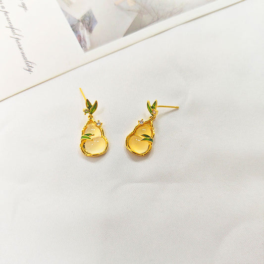 18K Gold Plated Gourd Drop Earrings - 5A Zirconia Enamel Coating Hypoallergenic