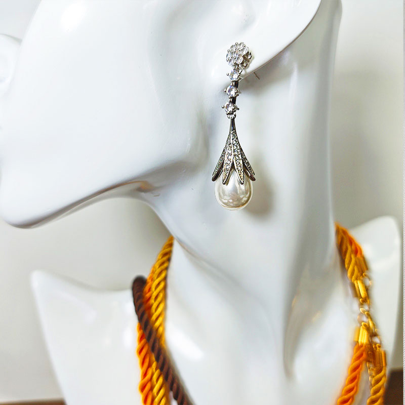 Silver Plated Pearl Drop Earrings - Hypoallergenic Zirconia Branch Design Earrings