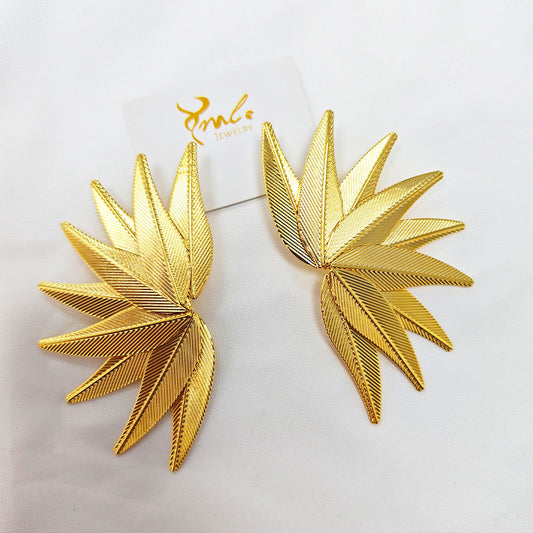 18K Gold Plated Leaf Statement Earrings - Large Botanical Drop Earrings for Women