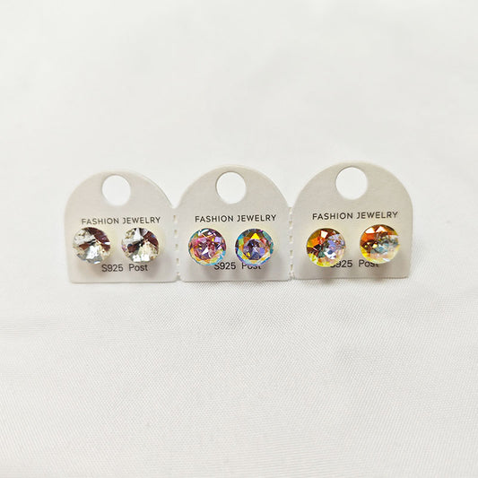 ✨ Rainbow Holographic Zirconia Stud Earrings - S925 Silver Posts That Change Colors!