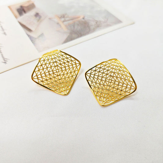18K Gold Plated Geometric Mesh Earrings - Lightweight Statement Drop Earrings