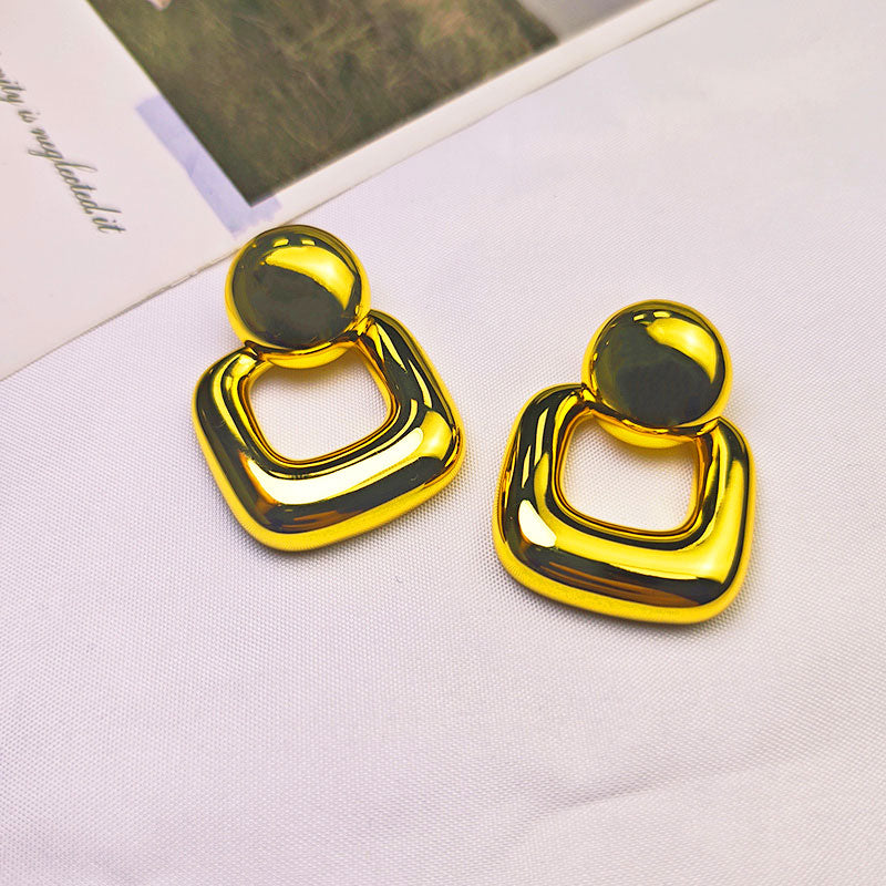 YIMILE 18K Gold Plated Geometric Drop Earrings - Hypoallergenic Statement Jewelry