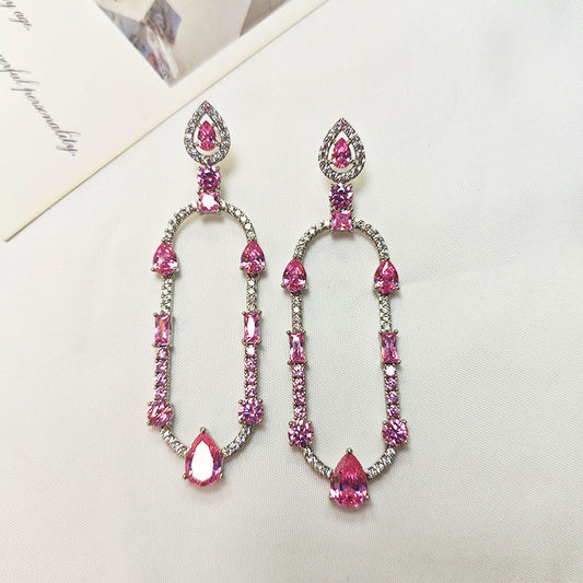 Silver Plated Pink Zirconia Drop Earrings - Hypoallergenic Statement Jewelry