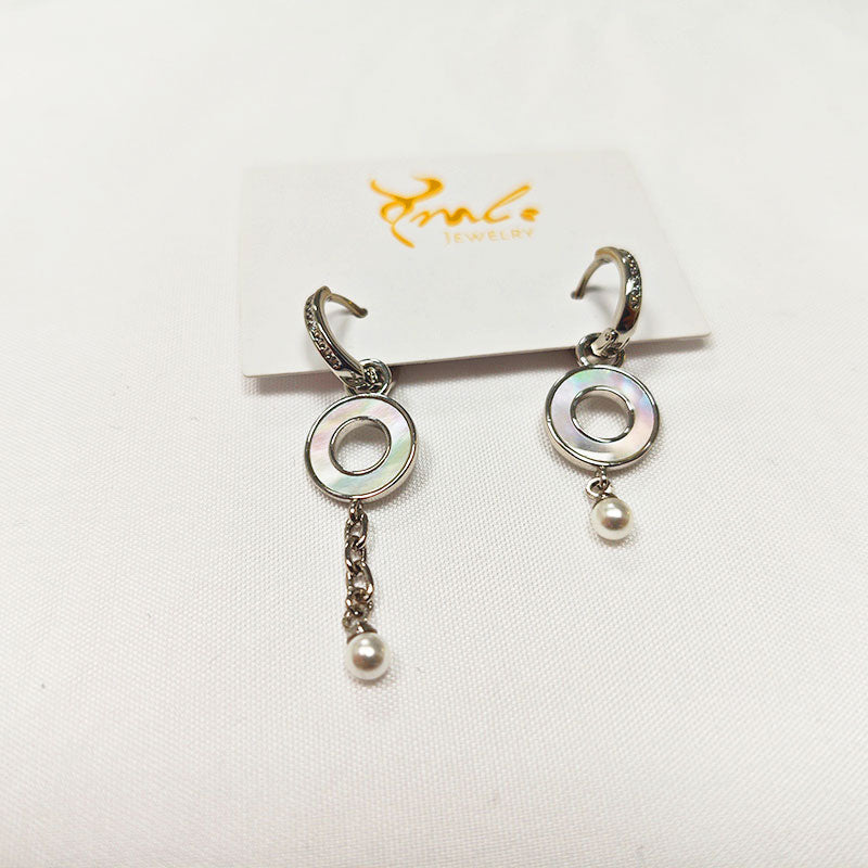 S925 Silver Plated Pearl Drop Earrings - Elegant Circle Design with Dangling Pearl Charms
