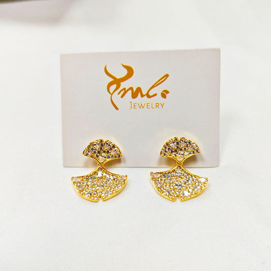 18K Gold Plated Crystal Fan Ear Jacket Earrings - Luxury 5A Zirconia Statement Studs