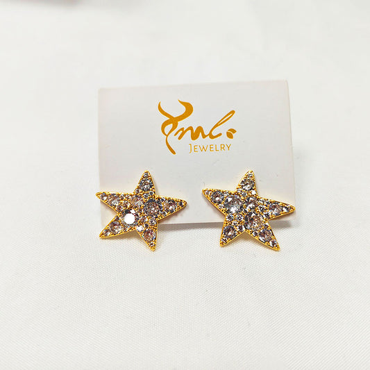 18K Gold Plated Crystal Star Stud Earrings - Pavé 5A Zirconia Celestial Jewelry