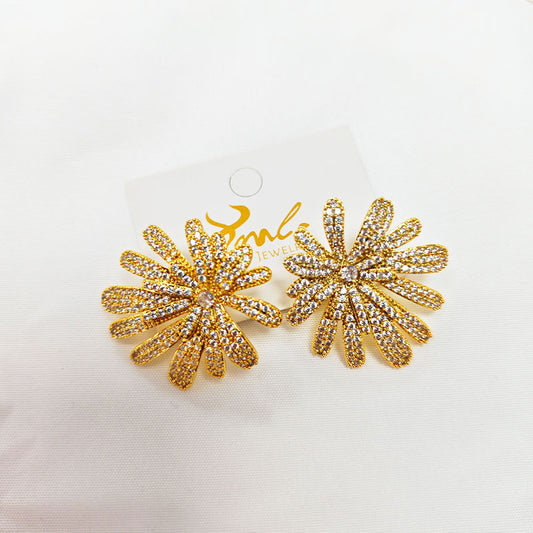 18K Gold Plated Flower Statement Earrings - Crystal Daisy Drop Earrings for Women