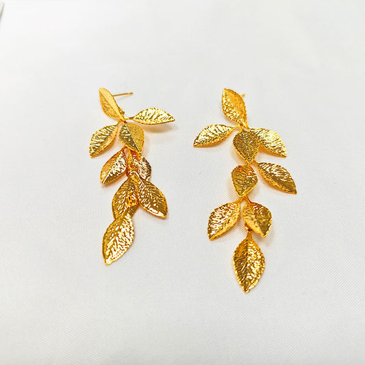 🍃 18K Gold Plated Botanical Leaf Drop Earrings - Nature-Inspired Statement Dangles That Bring Spring to Life