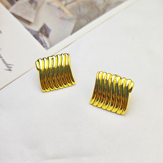 18K Gold Plated Layered Wave Stud Earrings - Hypoallergenic Modern Jewelry