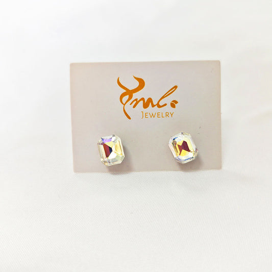 18K Gold Plated Clear Zirconia Stud Earrings - Octagon Cut Crystal