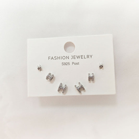 S925 Sterling Silver Zirconia Earring Set - 3 Pairs Hypoallergenic Stud Collection