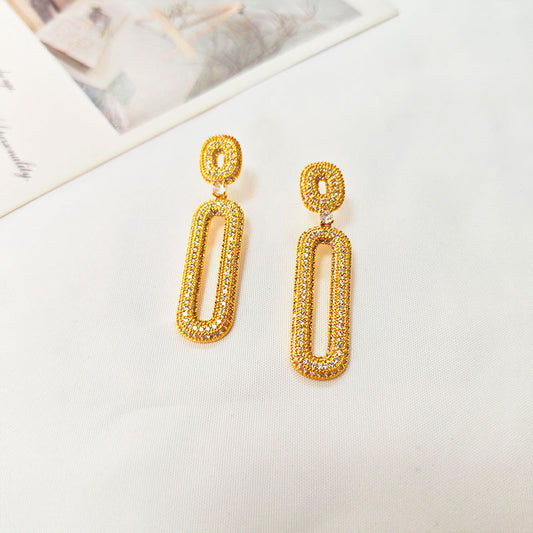 18K Gold Plated Geometric Drop Earrings - 5A Grade Zirconia Hypoallergenic Statement Jewelry