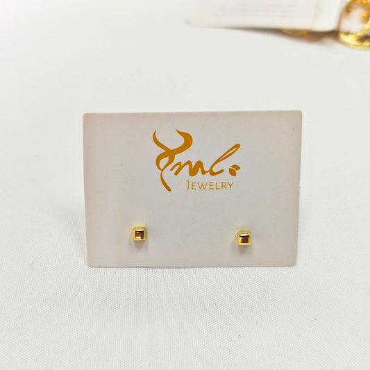 18K Gold Plated Cube Stud Earrings - Minimalist Geometric Design