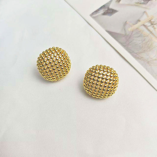 18K Gold Plated Honeycomb Textured Stud Earrings - Hypoallergenic Designer Jewelry