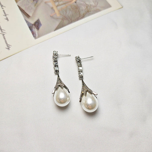 Silver Plated Pearl Drop Earrings - Hypoallergenic Zirconia Branch Design Earrings