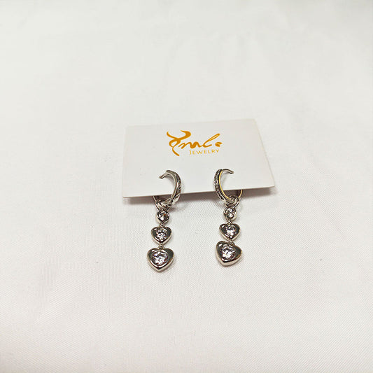 S925 Silver Plated Heart Drop Earrings - Double 5A Zirconia Hearts