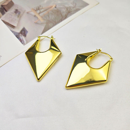 18K Gold Plated Geometric Diamond Hoop Earrings - Hypoallergenic Statement Jewelry